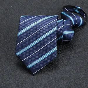 Men's zipper tie business formal wear diagonal stripes easy wear necktie blue stylish