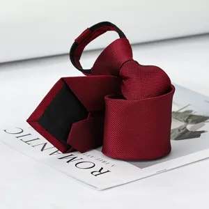 Red zipper necktie for men and women, pre-tied formal business neck wear with textured fabric.