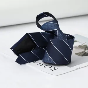 Navy blue striped zipper tie for men business formal wear quick lazy necktie accessory