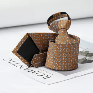 Pre-tied zipper necktie for men, stylish brown geometric pattern business tie detail.