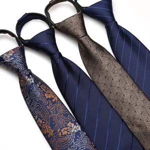 Zipper necktie set for men business formal interview wedding professional striped silk touch tie