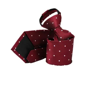 Burgundy polka dot zipper tie for men and women business formal and wedding wear style.