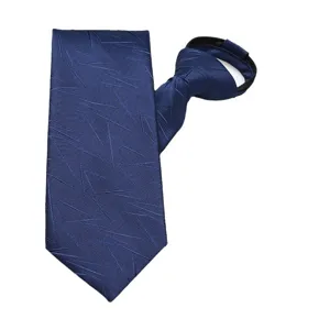 Men's blue zipper tie formal business lazy tie with abstract line pattern for easy daily wear.