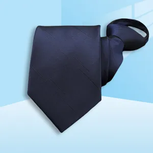Classic dark blue zipper necktie for men business formal wear, wedding and daily office work.