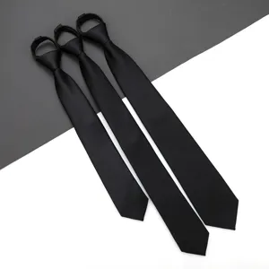 Black zipper tie for men and women, easy business formal suit necktie for office wear.