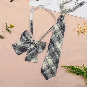 JK uniform tie and bow set grey plaid pre-tied necktie collar ribbon set cute accessories