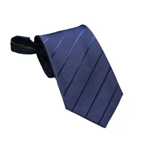 Navy blue striped zipper tie for men and women, convenient lazy no-tie business wear.