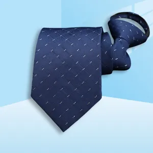 Men business zipper tie navy blue white dot stripe formal suit wedding necktie office wear