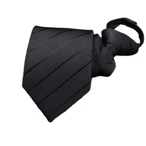Cravatta nera da uomo con cerniera per affari preannodata elegante vista principale formale