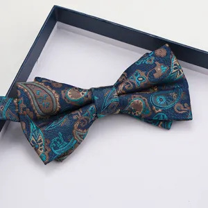 Farfallino uomo blu fantasia cachemire doppio strato per abito da sposa formale e affari.