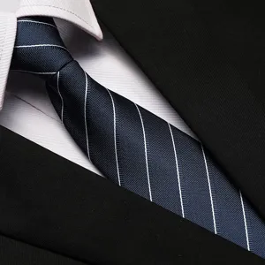 Classic dark blue striped necktie for business professional wear, wedding, and formal office work.