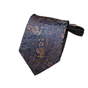 Mens blue paisley zipper necktie pre-tied formal business dress wedding suit career tie.
