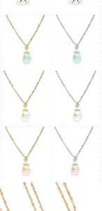 Cute cartoon milk carton pendant necklace with cute cloud charm, adjustable clavicle chain.