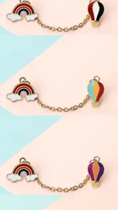 Creative rainbow cloud and hot air balloon chain enamel brooch set metal badge accessory.