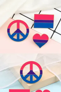 Colorful bisexual pride enamel pin set, cute metal peace heart brooch badge accessories.