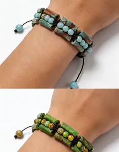 Handgefertigtes geflochtenes Herren-Armband mit dreireihigen Stein-Zylinderperlen.