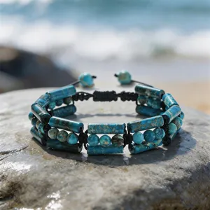 Herren Kunststein Perlenarmband, dreireihiges zylindrisches und rundes Perlen-Geflechtseil.