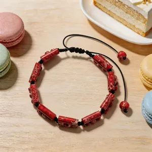 Rotes zylindrisches Steinperlen geflochtenes verstellbares Armband fuer Herren und Damen Mode.