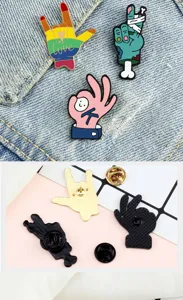 Cartoon gesture enamel pins set, cute metal lapel brooch for backpacks clothes.