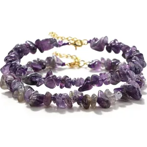 Bracelet en pierre concassée d'améthyste naturelle chaîne dorée réglable style plage