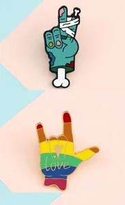 Cute cartoon gesture enamel pin zombie and rainbow brooch badge for backpack decoration detail