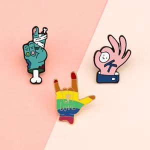Cute cartoon hand gesture enamel pin set, creative rainbow zombie metal brooch for backpack clothes.