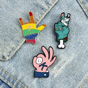 Cute cartoon gesture enamel pins set, rainbow love and OK brooch badges for backpack clothes decoration