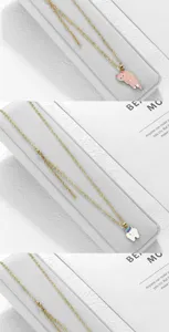 Collana con catena in oro e ciondolo gatto dente carino, gioiello regolabile alla moda.