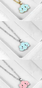 Cute cartoon smiling cloud pendant necklace, sweet style clavicle chain for daily wear.