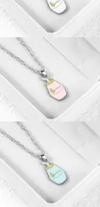 Cute cartoon milk bottle enamel pendant necklace with adjustable chain for women and girls