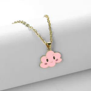 Cute cartoon pink smiley cloud pendant necklace gold chain jewelry accessory for women