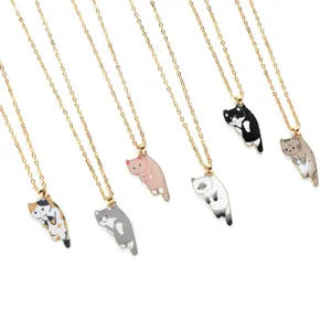 Collana con Ciondolo a Forma di Gatto e Dente in Lega per Uomo Donna Catena a Clavicola in Smalto Regolabile Accessori Moda