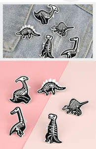 Black and white dinosaur skeleton alloy enamel pin creative brooch set for jacket backpack decor
