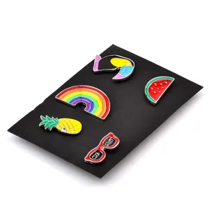 Cute enamel brooch set featuring toucan, rainbow, pineapple and cool glasses for daily wear.
