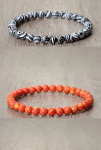 Bracelet de perles élastique en pierre rayée créative polyvalente colorée perle de galet