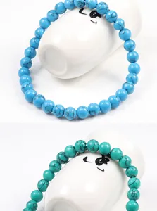 Bracelet de perles style turquoise élastique pierre bleue ligne noire bijoux mode accessoire