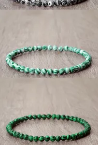 Bracelet élastique en perles de pierre ronde malachite rayée multicolore tendance.