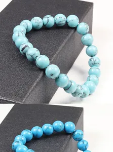 Bracelet en perles de pierre turquoise élastique extensible bijou de mode détail