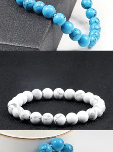 Bracelet de perles elastiques de mode pierres precieuses turquoises rondes bijoux pour