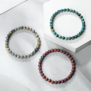 Ensemble de bracelets en perles de pierre colorées, chaîne élastique ronde créative chic.
