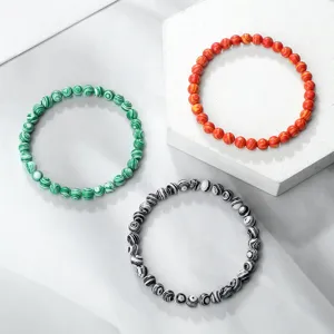 Ensemble de bracelets de perles en pierre rayée colorée, bijoux de main élastiques en malachite.