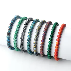 Bracelets élastiques en perles de pierre de malachite rayées colorées bijoux de mode
