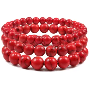 Bracelet de Perles de Turquoise Élastique Bracelet de Pierre Mode Bijoux Ronds Géométriques Cadeau Femmes Hommes Unisexe