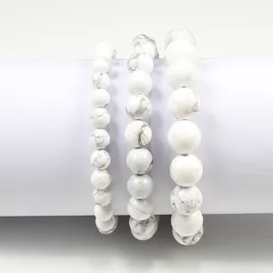 Bracelet extensible en perles de turquoise blanche ensemble bijoux en pierre multi tailles