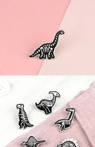 Black and white alloy dinosaur skeleton brooch creative animal enamel pin badge jewelry