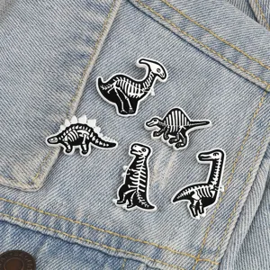 Creative Black White Alloy Dinosaur Skeleton Brooch Tyrannosaurus Stegosaurus Fossil Metal Badge Pin Fashion Clothing Jacket Backpack Decoration Accessories Gift For Kids Friends