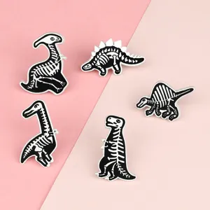 Creative black and white alloy dinosaur skeleton brooch pin set prehistoric animal badge