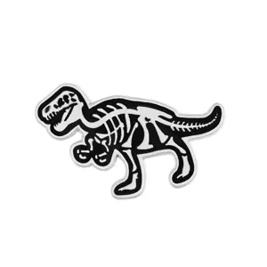 Black and white alloy dinosaur skeleton brooch pin, creative fashion enamel badge for apparel.