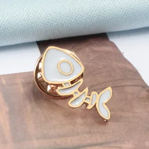 Cute white fishbone enamel lapel pin, creative metal alloy brooch for clothes hats accessories.