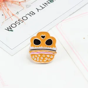 Cute golden bread enamel brooch badge, detailed alloy food pin for daily fashion style.